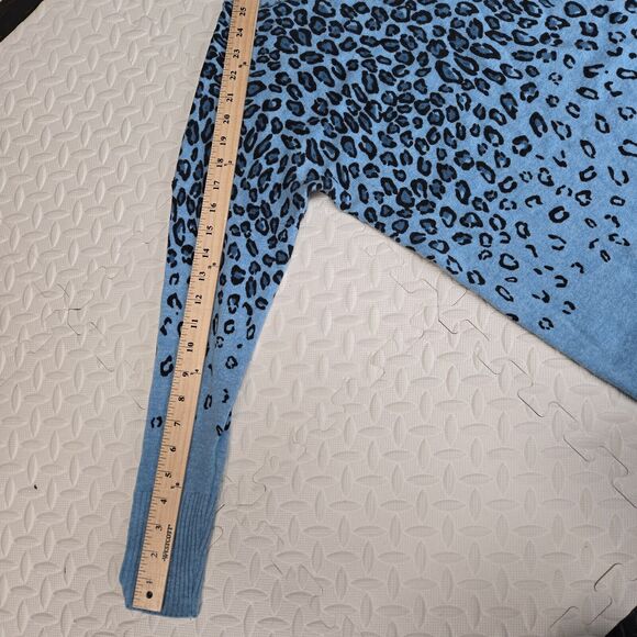 Kinross Cashmere Sweater Womens Small Blue Black Cheetah Animal Print 3/4 Sleeve - Picture 8 of 8